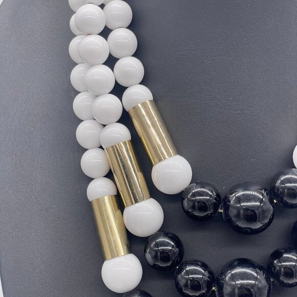 Charming Charlie White Black Ball Bead Multi-Strand Statement Necklace 19 to 21 - Picture 3 of 4